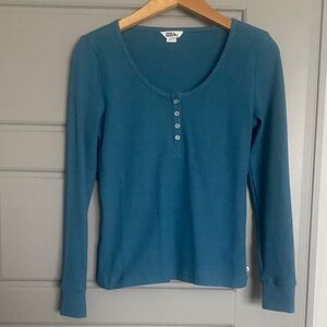 Eddie Bauer Teal Scoop-Neck Waffle Henley